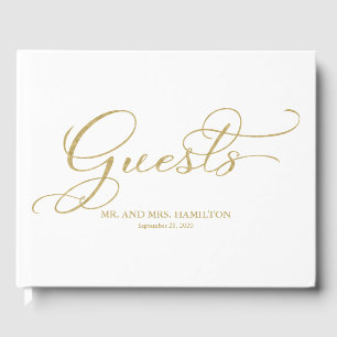 Visitas Livro de Registro de Casamento Elegante Letra Dour