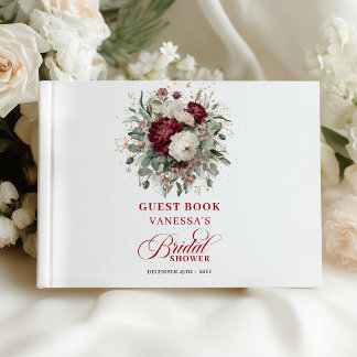 Visitas Livro de Registro de Casamento Floral Burgundy Sua