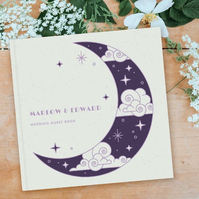 Visitas Livro de Registro de Casamento Lua e Estrelas Roxa (Criador carregado)