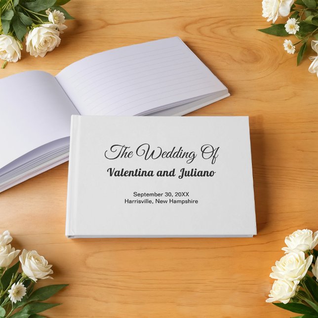 Visitas Livro de Registro de Casamento Preto e Branco (Typography style black and white wedding guest book)