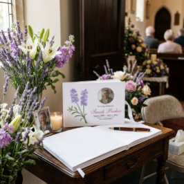 Visitas Livro de Registro de Funeral de Lavanda com Foto