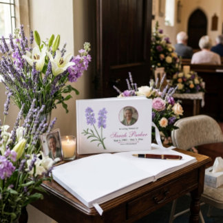 Visitas Livro de Registro de Funeral de Lavanda com Foto