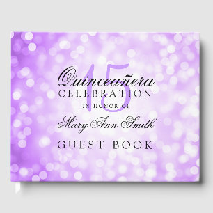 Visitas Luzes roxas de Quinceanera Bokeh do livro de