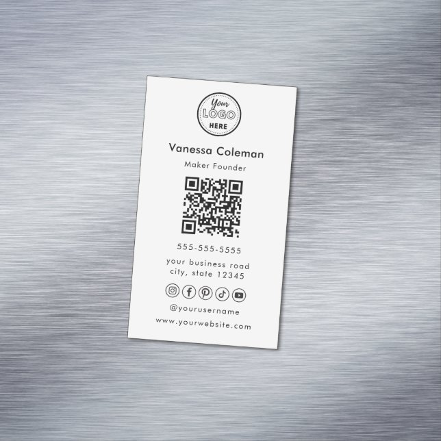 Visitas Magnético Cartão de visita de branco mínimo de código Qr pro (Posição Original)