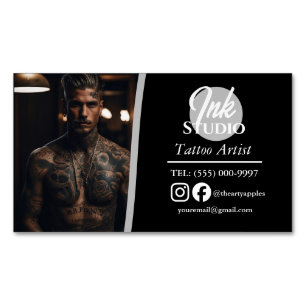 Visitas Magnético Cartão de Visita de Estúdio de Tatuagem Foto Preta