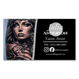 Visitas Magnético Cartão de Visita de Estúdio de Tatuagem Foto Preta