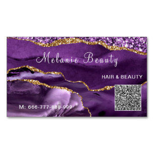 Visitas Magnético Código QR Dourado Roxo Modelo de cartão de negócio