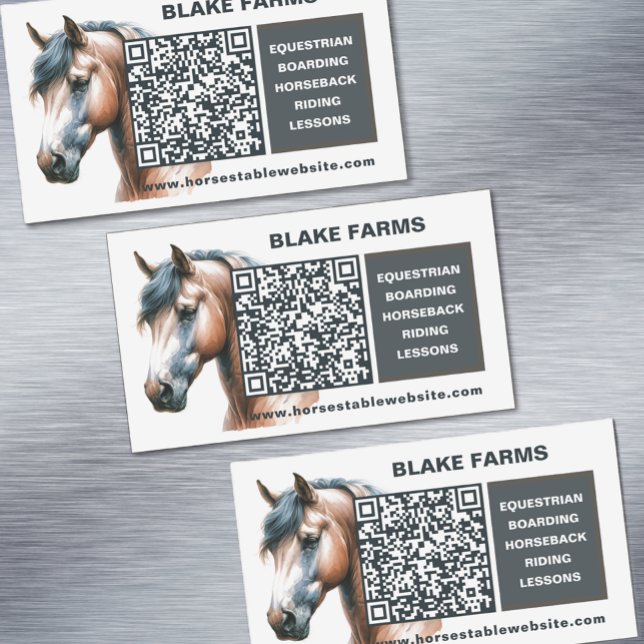 Visitas Magnético Magneta de Cartão de visita de cavalos com código  (Horse Business Magnet Cards with QR Code)
