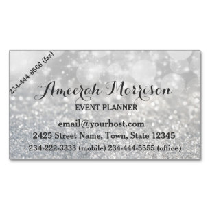Visitas Magnético Silver Bokeh Sparkle Event Magnetic Cartão de visi