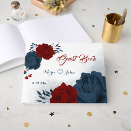 Visitas marinho azul e flores vermelhas livro de hóspedes