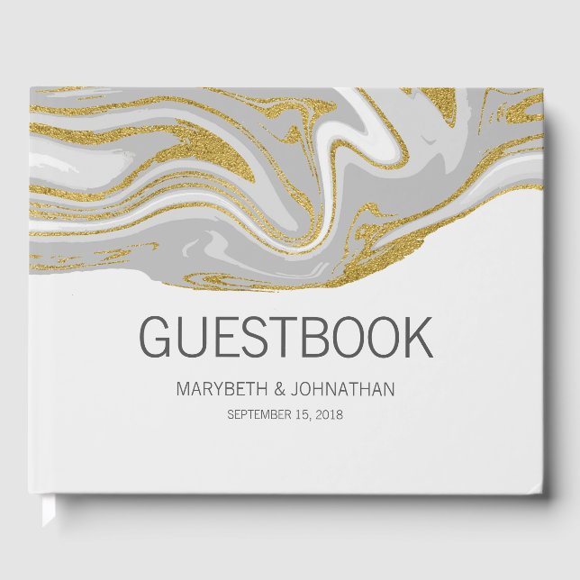 Visitas Modern Marble e Dourado Livro de Convidados (Frente)