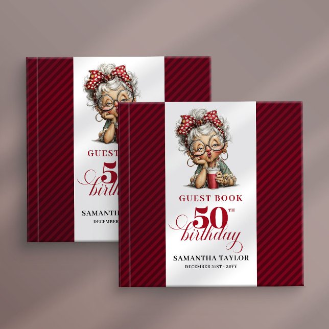 Visitas Mulher comemorando 50 anos presente livro de visit (Playful 50th birthday woman guest book keepsake)