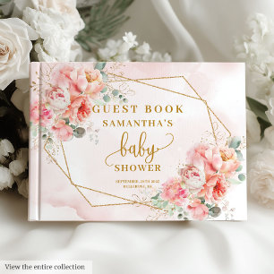 Visitas Na moda blush cor-de-rosa chá de fraldas livro con