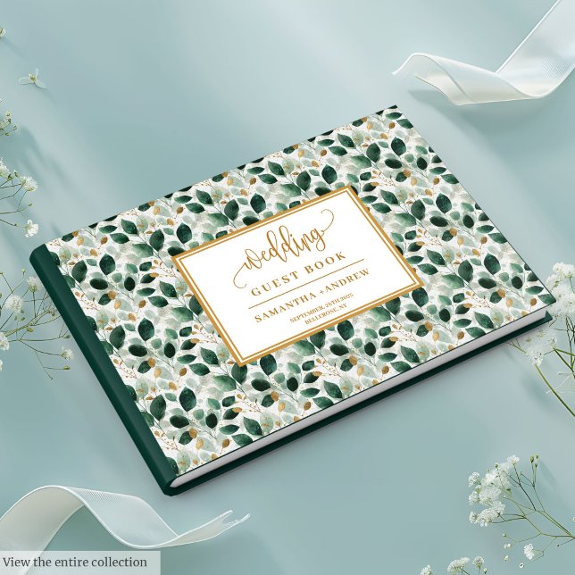 Visitas Na moda Dark Green E Dourado Livro de Convidados (Stylish Dark Green And Gold Wedding Guest Book)