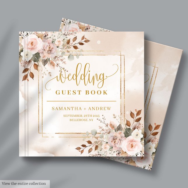Visitas Pálido rosa e Dourado Queda Floral Livro de Convid (Pale Pink and Gold Fall Florals Wedding Guest Book

)