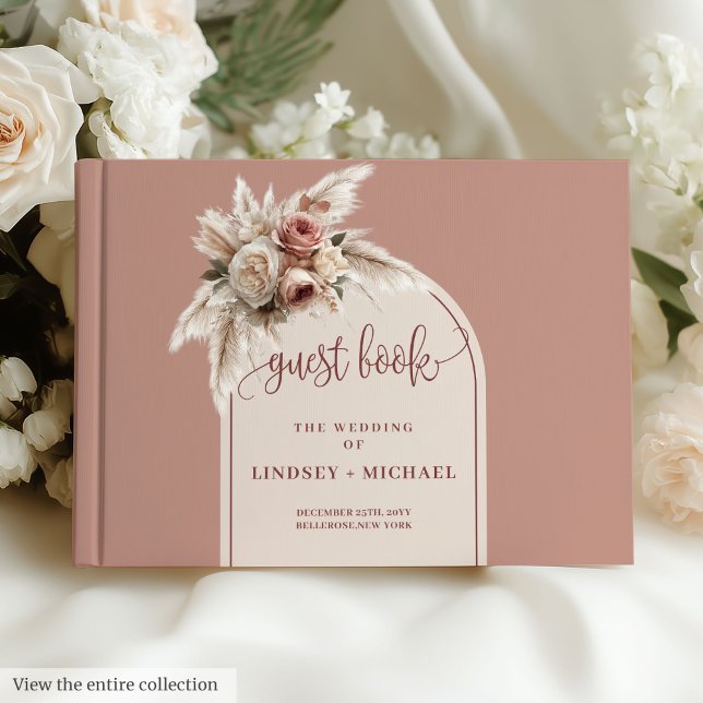 Visitas Pampas Rosa Clássicas, Pampas, Livro de Convidados (Classic Dusty Pink Pampas Grass Wedding Guest Book)