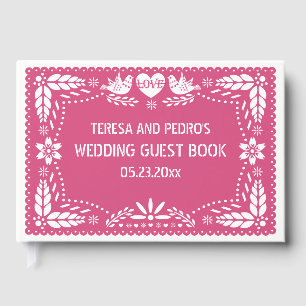 Visitas Papel picado ama pássaros rosa livro de convidado