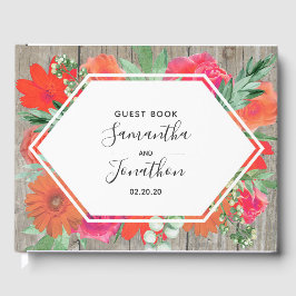 Visitas Pink Sunset Bloom Floral Frame Livro de Convidados