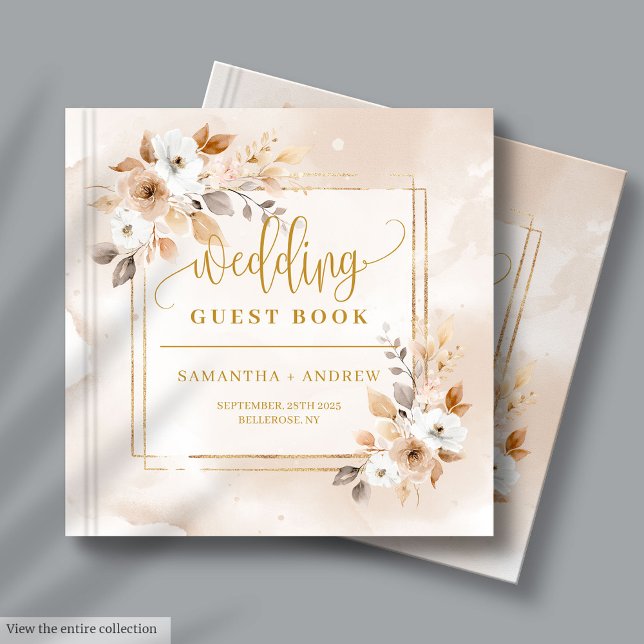 Visitas Pó Queda Rosa Boho Livro de Convidado com Dourado (Powder Pink Fall Boho Wedding Guest Book with Gold)