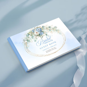 Visitas Pó Timeless Azul Flor Bridal Shower Livro de Visit