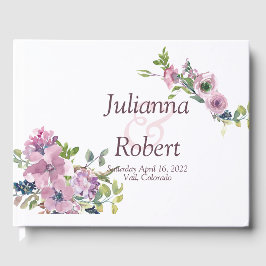 Visitas Púrpura aquarela floral livro de hóspedes