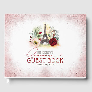 Visitas Quinceanera Borgonha cora livro de hóspedes flora