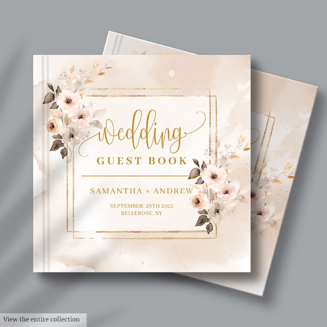 Visitas Rosa claro Fall Florals Boho Boho Livro de Convida (Light Pink Fall Florals Boho Wedding Guest Book)