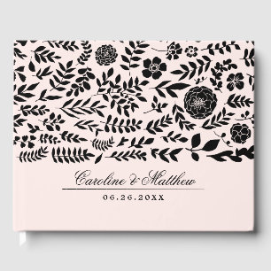 Visitas Rosa Livro de Convidados de Casamento Floral Negr