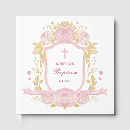 Visitas Rosas de Aquarela Crest Baptism Livro de Convidado