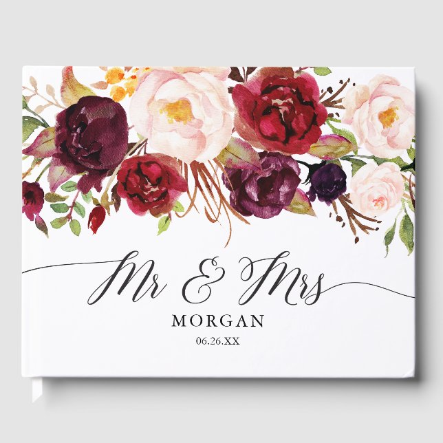 Visitas Rustic Burgundy Marsala Livro de Convidados (Frente)