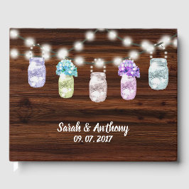 Visitas Rustic Mason Jar com Luz Casando Livro de Convidad