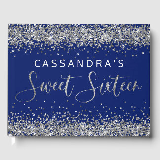 Visitas Silver Blue Faux Glitter Doce Dezesseis Livro de C