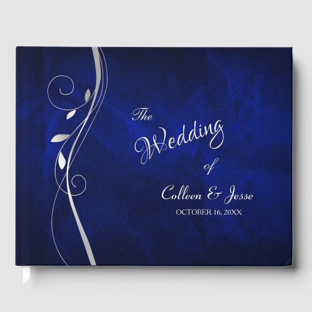 Visitas Silver Leaf Swirl Livro de Convidados de Casamento (Frente)