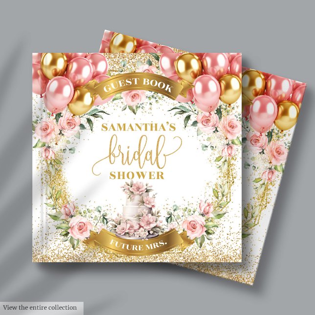 Visitas Sinal de Rosa Dourado Chic para Livro de Registro  (Chic Pink Gold Bridal Shower Sign-In Guest Book)