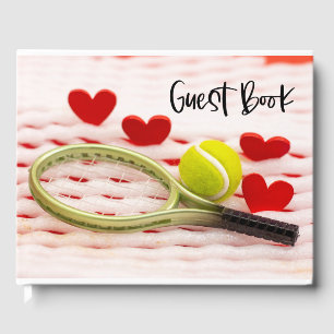 Visitas Tênis racket com o livro de hóspedes do amor