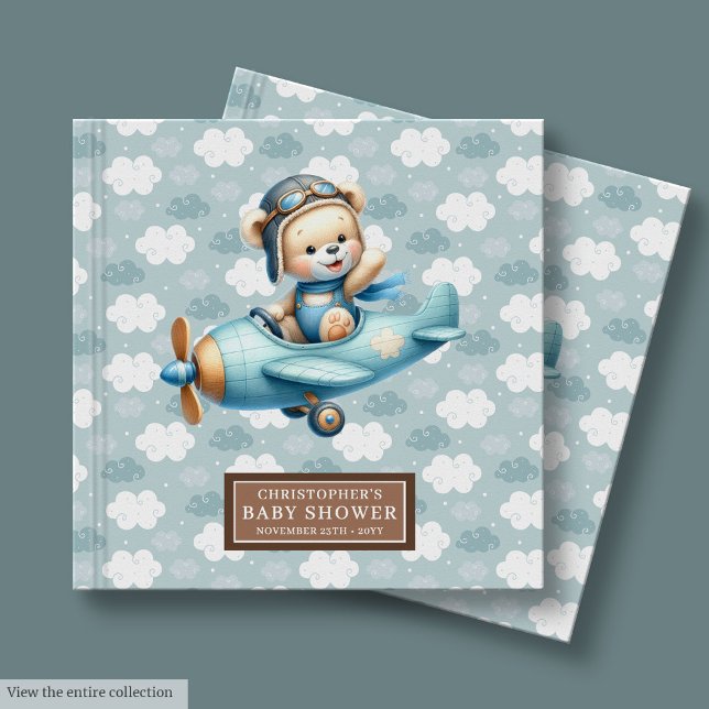 Visitas Urso de Teddy do Livro de Chás de fraldas Personal (Personalized Boy Baby Shower Guest Book Teddy Bear Pilot)