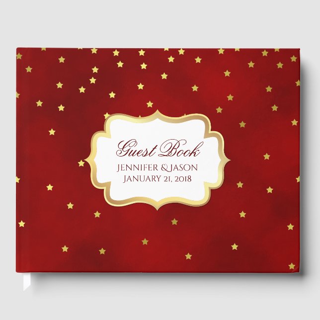 Visitas Vermelho com Dourado Livro de Convidados (Frente)