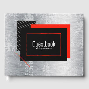 Visitas Vermelho, preto, cinza, livro de hóspedes branco