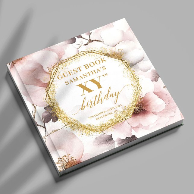 Visitas Voz Brilhante Dourada de Ivory Qualquer Livro de C (Glowing Blush Ivory Gold Any Birthday Guest Book)