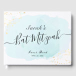 Visitas Watercolor Blue x Dourado Bat Mitzvah Livro de Con<br><div class="desc">Este livro de hóspedes chic e elegante do morcego mitzvah apresenta um fundo branco com pincéis azuis turcos em aquarela e escavadoras de ouro falsas. Personalize-o para as suas necessidades. Você pode encontrar mais produtos correspondentes na minha loja.</div>
