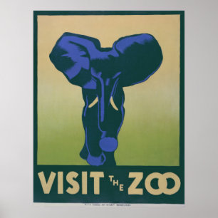 Visite o Poster do Zoo Elephant Vintage WPA