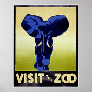 Visite o Zoológico - Elefante - Poster de Vintage 