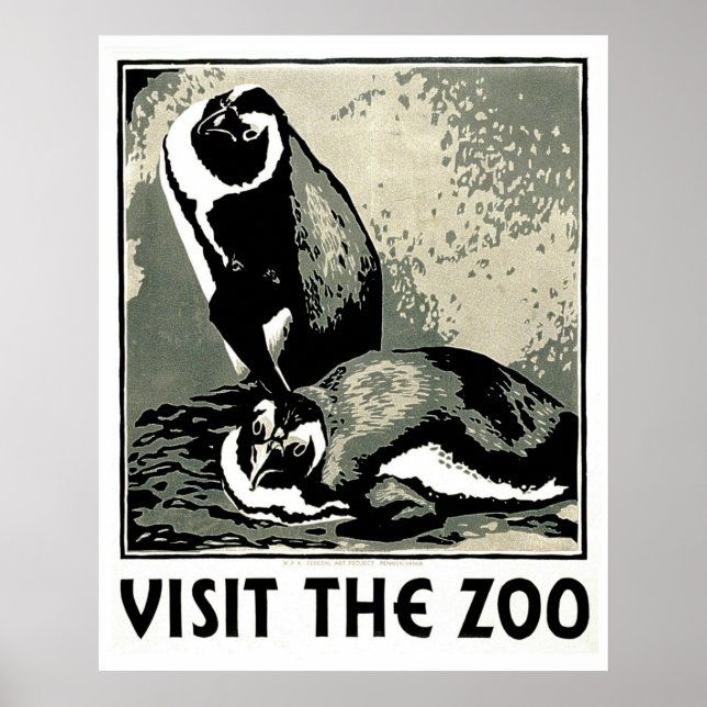 Visite o zoológico - Vintage WPA Poster com pingui (Frente)