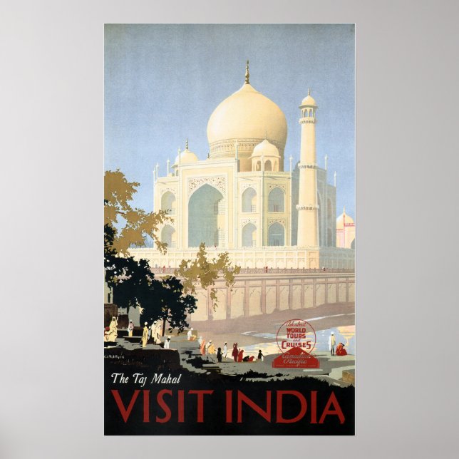 Visite Posters de Viagens vintage INDIA TAJ MAHAL  (Frente)