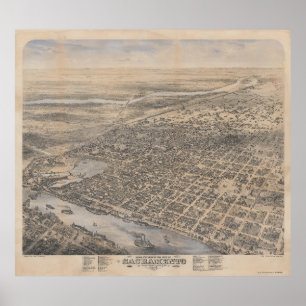 Vista de Pássaro de Sacramento 1870 Poster