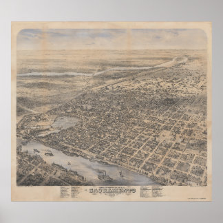 Vista de Pássaro de Sacramento 1870 Poster