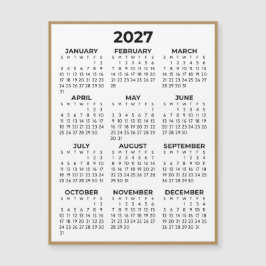 Vista do Ano Completo 2027 Calendário Ímã Borda Do