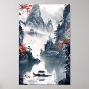 Vista Sunset do Oceano Serene - Poster de Barcos N