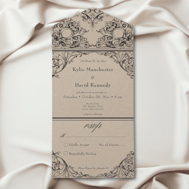 Vitoriano até negro de morte não Jantar (Victorian Until Death Black Tan No Dinner All In One Invitation)