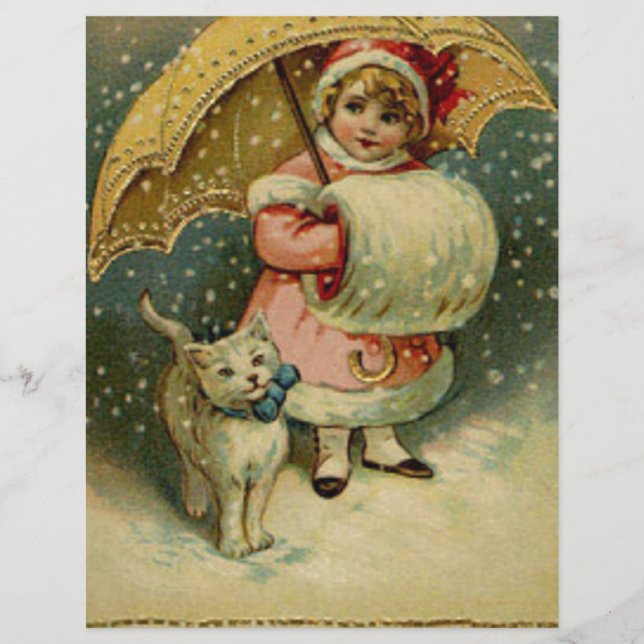 Vitoriano Vintage Retro Child e Cat Christmas (Frente)